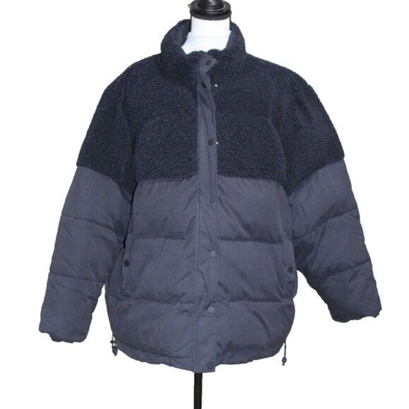 Good American 90s Sherpa Trucker Jacket Mix Blue Shearling Oversized Size 4 XL - Picture 8 of 13